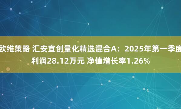 欧维策略 汇安宜创量化精选混合A：2025年第一季度利润28.12万元 净值增长率1.26%